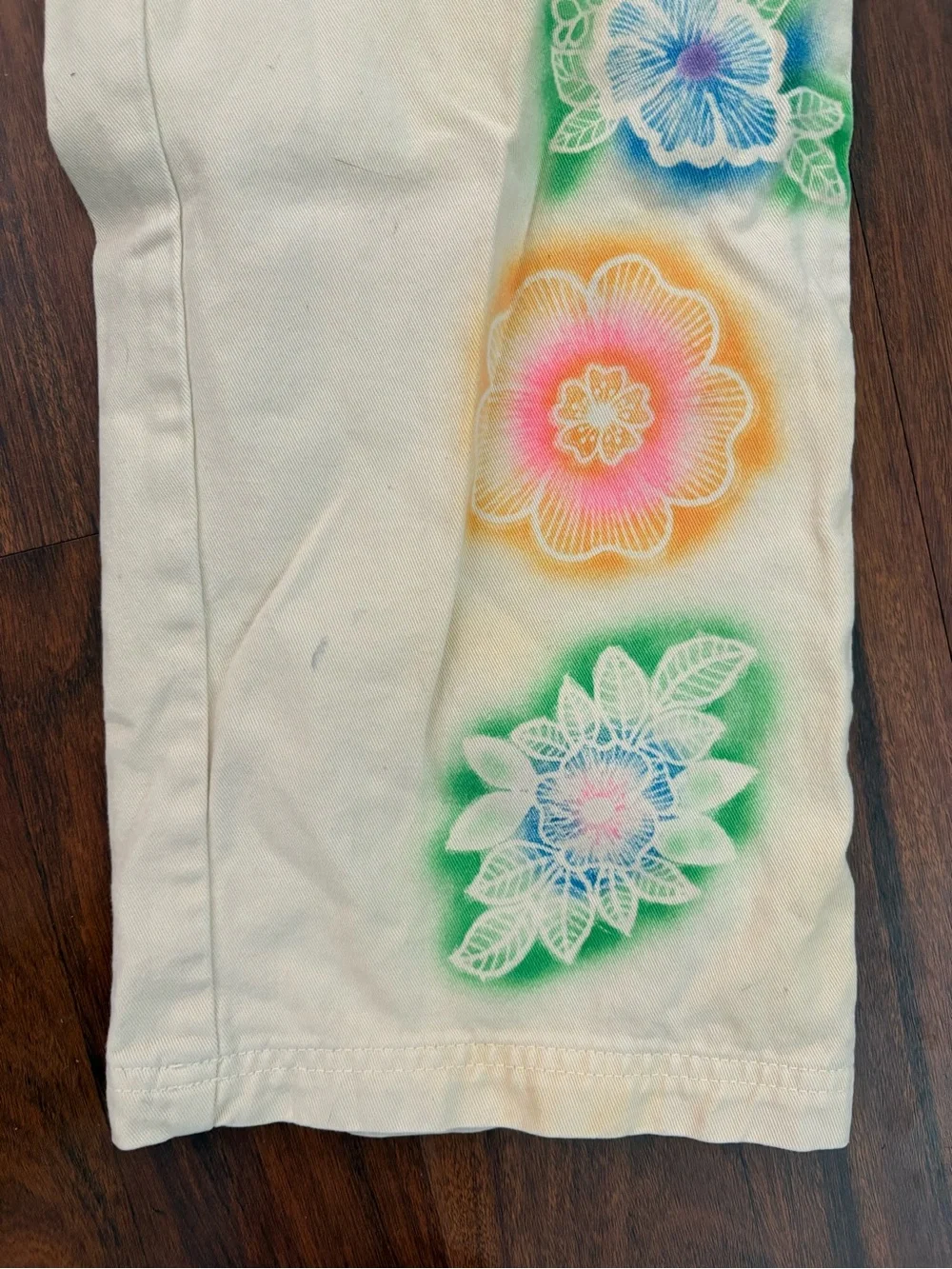 Big Bud Press Cream Work Pants with Airbrushed Flowers - Picture 3 of 5